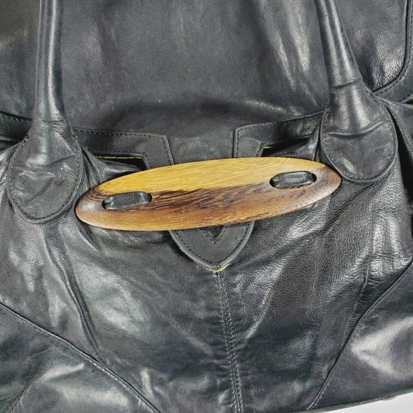 Ananas Black Leather Handbag Purse Handmade NYC Jennifer Baum Lagdameo - Picture 2 of 8